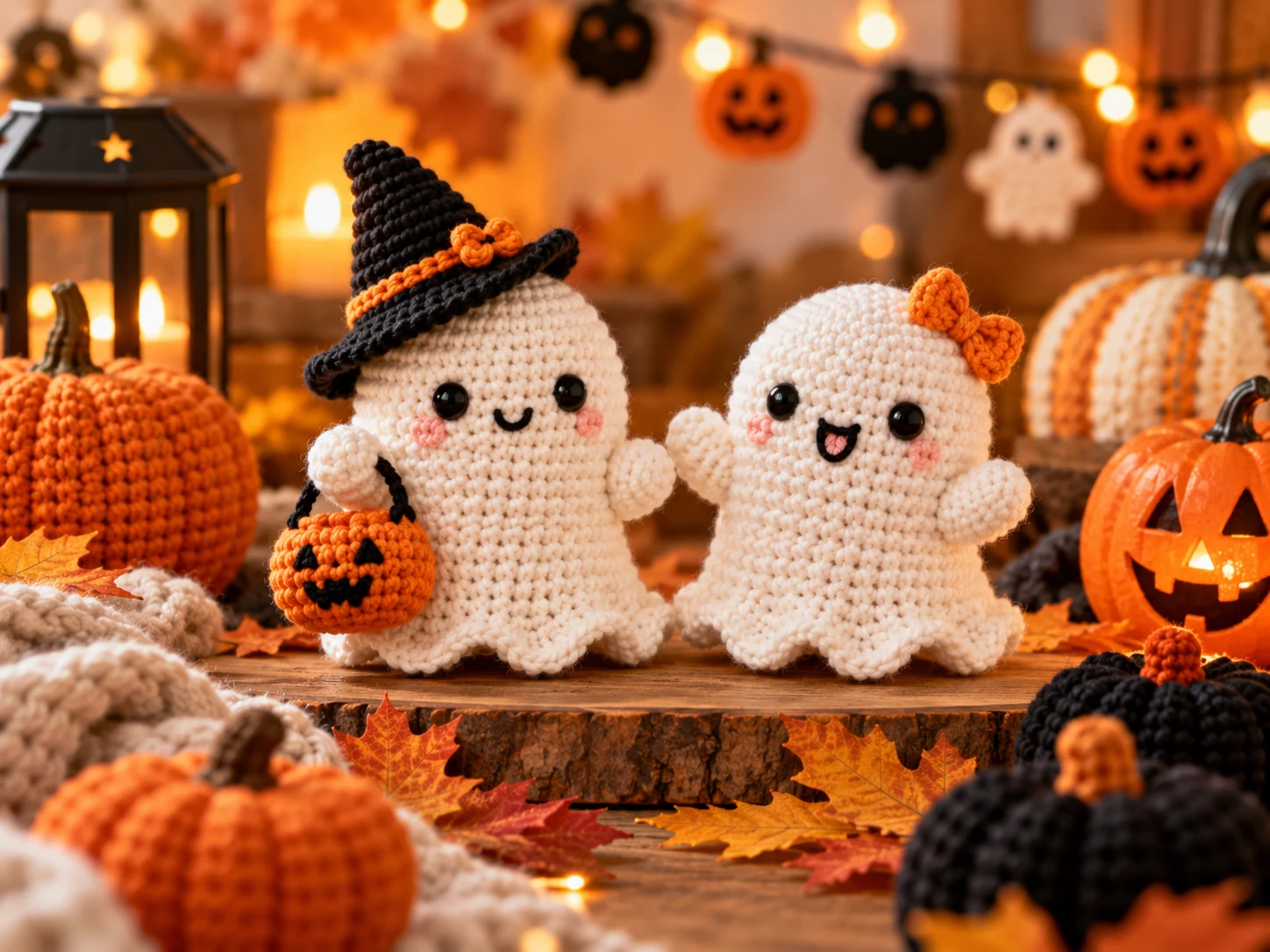 Geist häkeln Ideen mit Hexenhut Kürbis und Halloween Dekoration